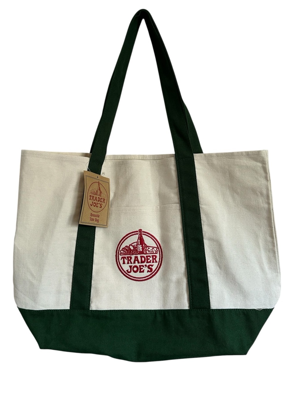 NWT Trader Joe's Limited Edition Large Canvas
Tote Bag Green Cream